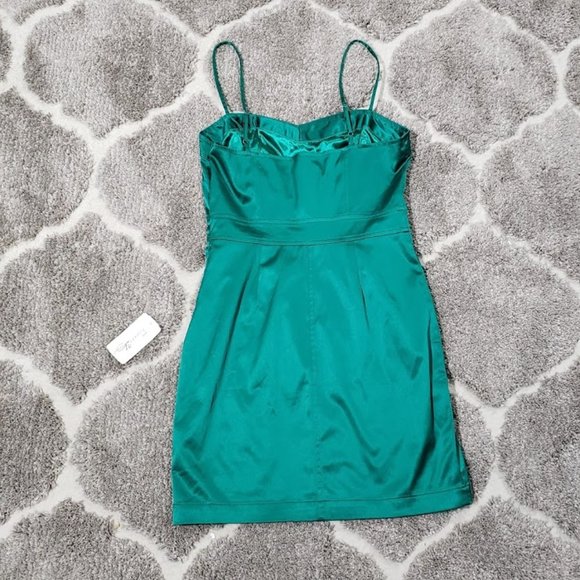SOLD Forever 21 Emerald Sateen Mini Dress Small - Picture 6 of 8